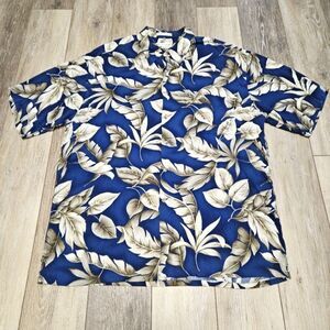 Pierre Cardin Hawaiian Button Up Short Sleeve Shirt Blue Men's XXL Resortwear